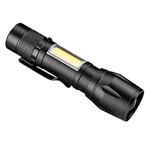 Compact black flashlight with side clip