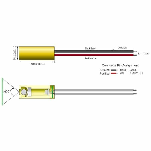 Technical diagram of a cylindrical connector with pin assignment details.