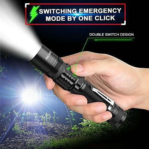 Hand holding RECHOO S3000L Flashlight with double switch design and emergency mode