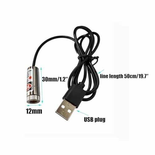 USB laser pointer with dimensions labeled.