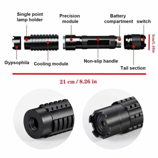 The flashlight's premium quality packaging, including a metal suitcase with handles.