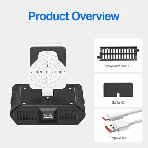 Digital target kit with movement rails, baffles, and USB cables.